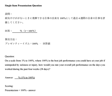 SPQ（東大１項目版）によるプレゼンティーズム質問項目